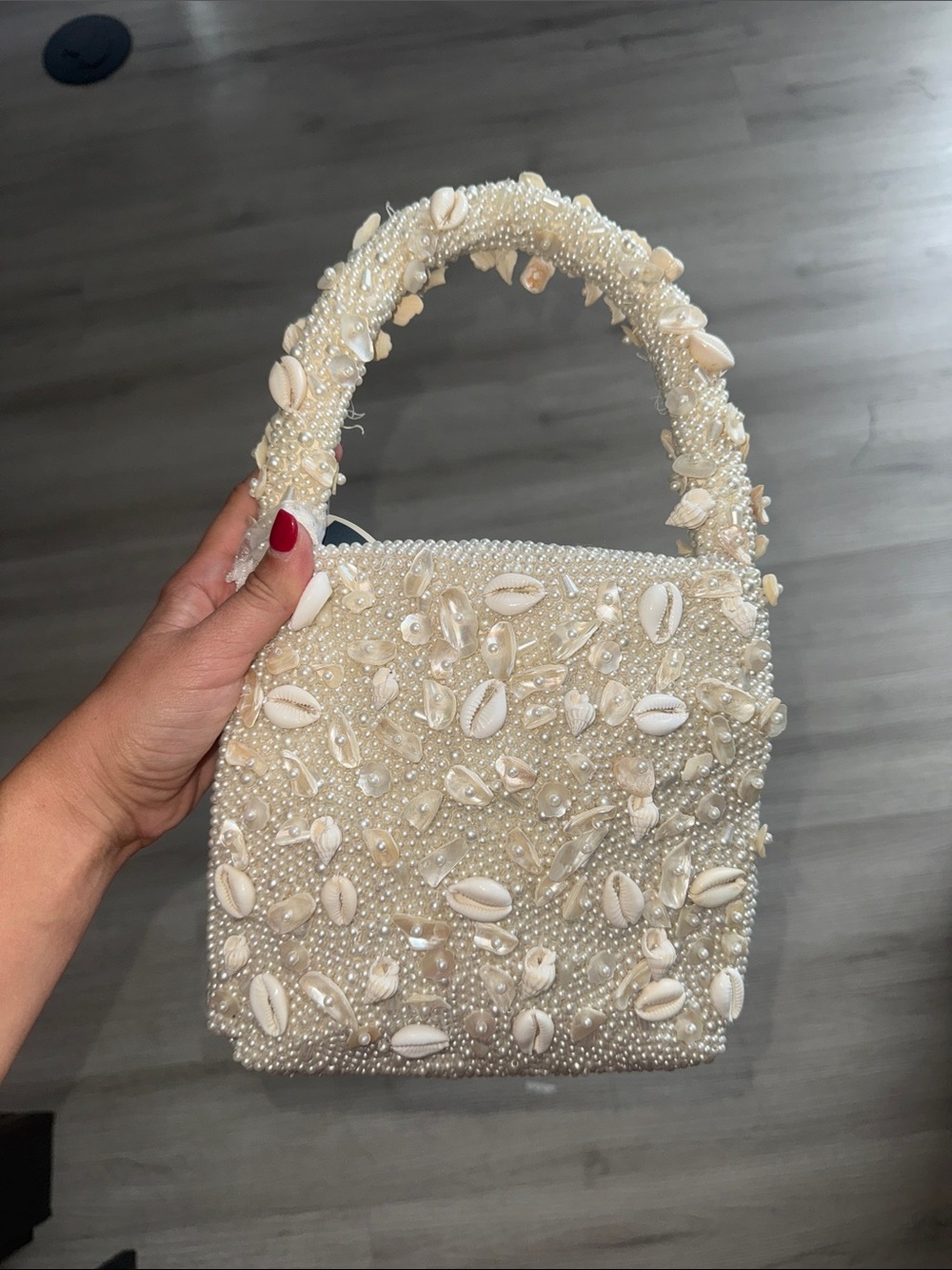 Handmade Shell-Embellished Cream Tote Bag from India to you worn once!